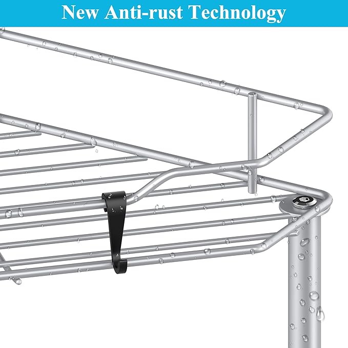 HuggieGems 2 Tier Floor Standing Corner Shower Caddy Organizer Shelf with Hooks, Bathroom Shelves Stand Rack, Silver