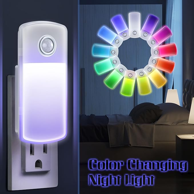 Enhon Emergency Power Failure Night Lights, 5-in-1 Multi Color LED Light, Rechargeable Flashlight with Foldable Plug, Automatic On Off Motion Sensor for Bedrooms, Hallways, Black Outs(6 Pack)