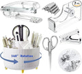 Silver Desk Organizers and Accessories Set with 360-Degree Rotating Pen Holder, Acrylic Stapler, Tape Holder, Staple Remover, Binder/Paper Clips Kit, Scissor and 1 Box of Staples