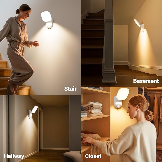 Closet Lights Battery Operated, Rechargeable Wall Lights, Motion Sensor Light Indoor LED Lamp with Remote, Magnetic Wireless 3Color Temperatures & Dimmable Light for Closet Porch Stairs Hallway Garage