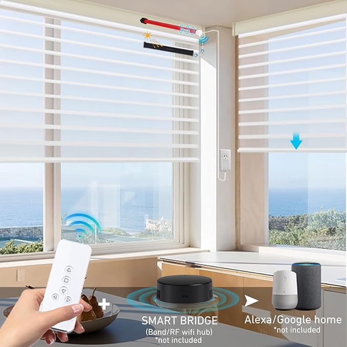Rollerhouse Rechargeable Wireless Tubular Roller Shade Motor Kit, with Remote Control for Motorized Electric Roller Blind Shades, 1.5 inch Tube