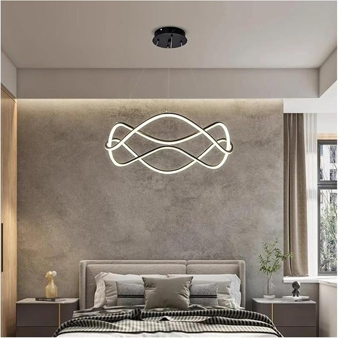 Modern Home Decor Led Lights Pendant Light Lamps for Living Room Chandeliers for Dining Hanging Indoor Lighting,Modern LED Chandelier(APP with RC Dimmable,Black-D50cm)