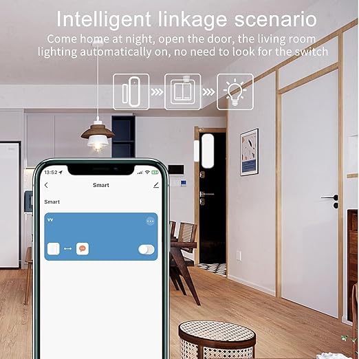WiFi Door and Window Sensor, Smart Home Security Alert System, 2.4G Wireless, Compatible with Alexa, Google Home, Tuya Smart Devices