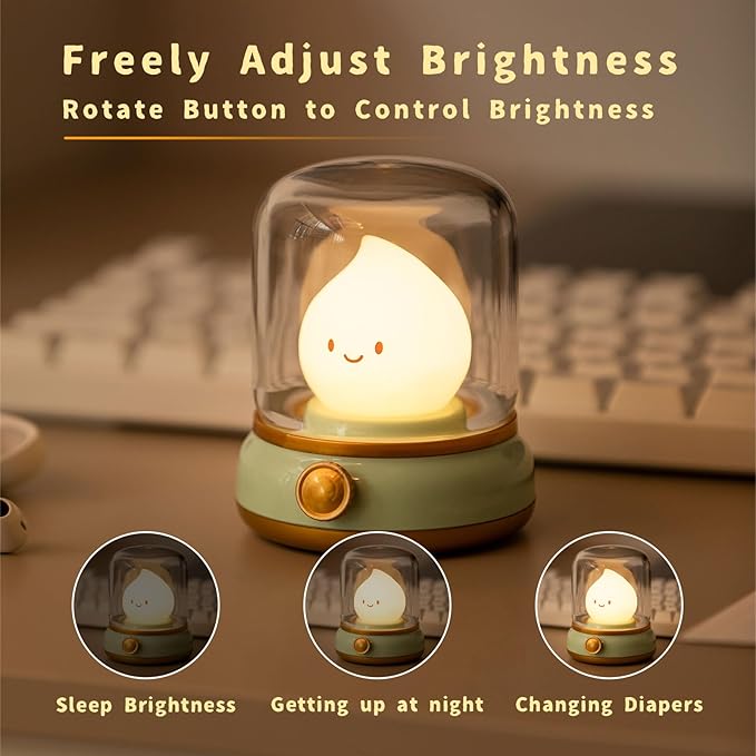 Cute Kids Night Light for Nursery - Retro Rechargeable Light with Timer, Cozy Desk Lamp Gift for Kids, Toddler & Mom | Cute Desk Accessories, Anime Cozy Lights, Decor, Gifts (Green)