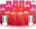 Flameless Candles with Embedded Star String - Battery Operated LED Candles, with Remote,12 Pink Flickering Candles for Christmas, Weddings, Home Decor & Party,(D 2.3"×H 5" 6" 7")