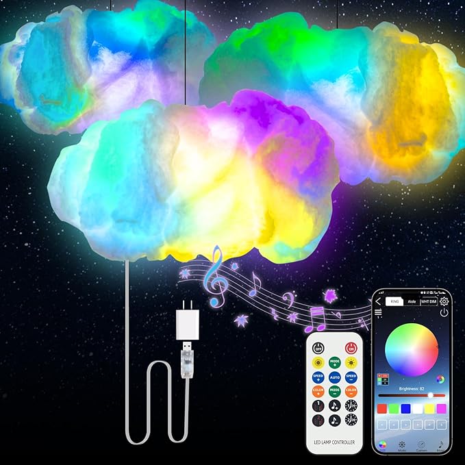 Cloud LED Lights for Bedroom - Aesthetic Mood Light, Music Sync App Control Wall Light, 3D Ceiling Lamp Color Changing Strip Lights, Cool Stuff for Kids Room Decor, Cool lights for Room Decorations