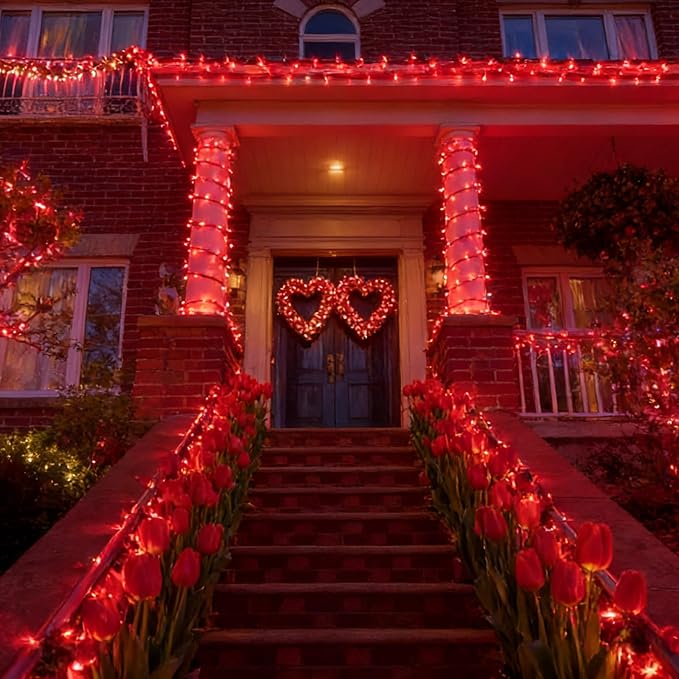 LAMPHOME 33ft 100 LED Red Valentine Lights, Connectable 16 Modes Valentine Room Light Indoor Plug-in, Clear Wire Red Christmas String Light Outdoor Waterproof for Valentine's Day Xmas Bedroom, Party