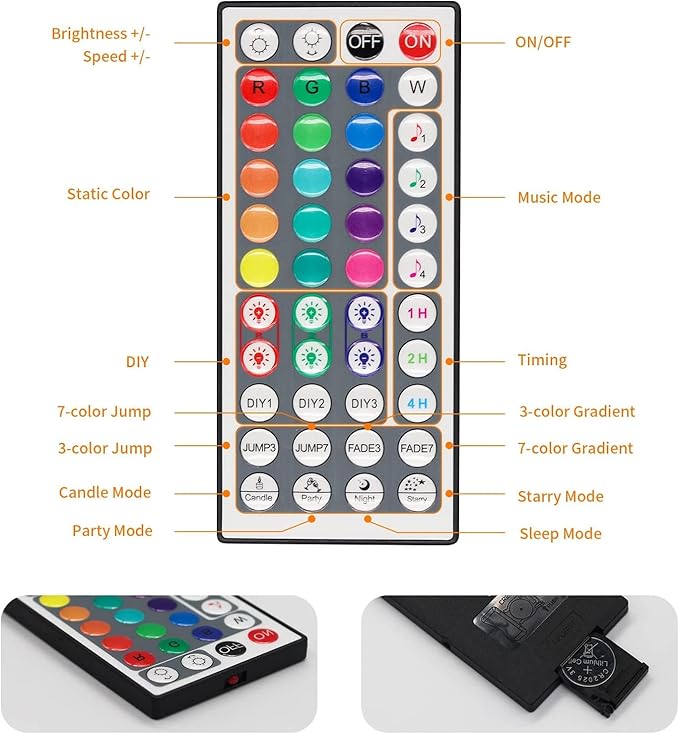PAUTIX RGB LED Strip Light Wireless Smart Controller, 44-Key Remote and APP Control, Music Sync, Replaced Controller for 12V/24V 4-Pin COB SMD LED Strip Light, DIY and Timer Function