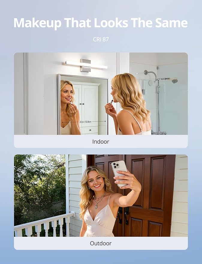 Combuh Modern Bathroom Light Fixtures Over Mirror 5 Colors Adjustable, Chrome 16 inch Led Vanity Lighting Bar Glare Free Bright IP44 Waterproof Sleek Look Small Space Wall Mount for Makeup Shaving