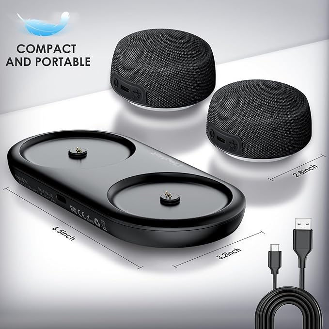 Dual Bluetooth Speaker Set with Magnetic Base & Phone Stand - TWS Stereo Sound, 10H Playtime, 3H with RGB Music Lights On- Bluetooth Wireless Speaker for Home Theater, Outdoor,TV Watching, Multi Room