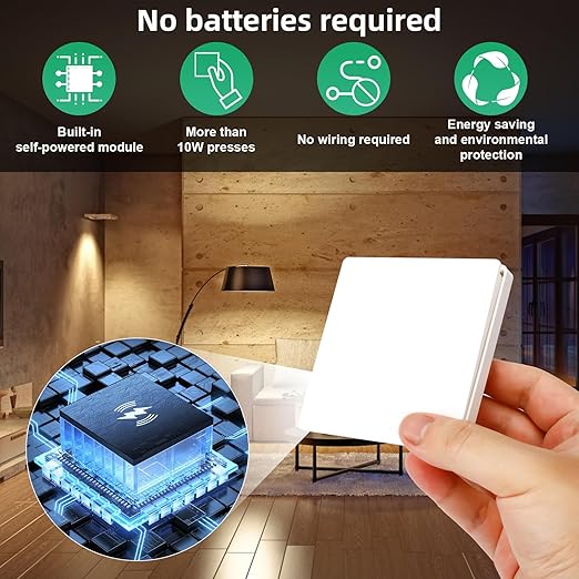 RGBZONE Self-Powered Wireless Remote Switch Kit, 10A AC85-240V No Rewiring 100FT Range RF433 Remote Control Switches for in-/Outdoor Lights (RF Switch and Receiver)