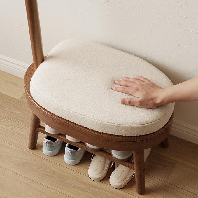 AQIMUELE Shoe Bench Entryway,Coat Rack with Shoe Storage, Coat Rack and Shoe Rack, Wooden Narrow Shoe Bench（Walnut）