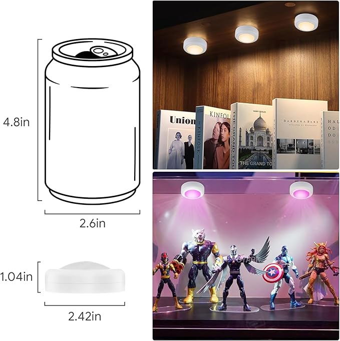 Yiliaw 12 Pack LED Puck Lights Remote Control 16 Color Changeable Under Cabinet Lights, Battery Operated Lights Night Light with Dimmer & Timmer for Closet Bedroom Kitchen, White