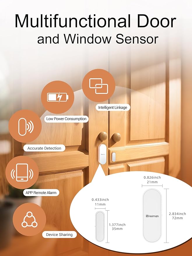 Heiman Window Door Alarms When Opened, WiFi Door Chime Sensor, Contact Sensor for Home Security, Smart Wireless Magnetic Door Open Detector, APP Notification Compatible with Alexa, Google Assistant