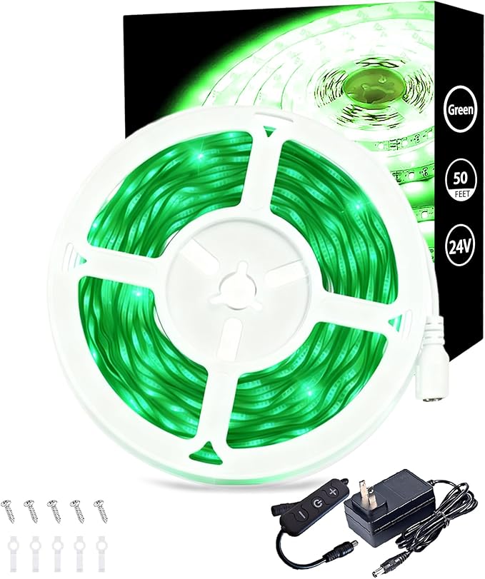 Green 50 Feet Led Lights Strip ST. Patrick's Day Decorations Indoor Rope Lights Easy DIY Cuttable Strip Lights for Room Bathroom Living Room Kitchen Ceiling Wall Vanity Mirror Decor