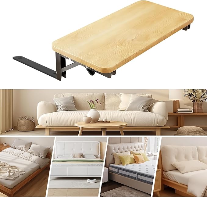 Floating Bedside Shelf - Foldable Nightstand Organizer Desk, Non Slip Bedside Storage Tray, Minimal Room Decor Platforms| Practical Sleep Area Solution for Bedroom Hotel Apartment Rental College