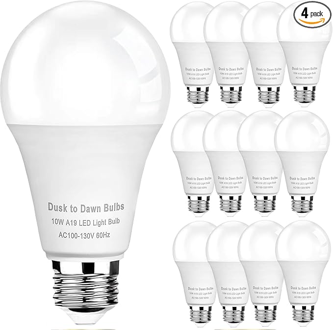 12-Pack Dusk to Dawn Light Bulbs Outdoor, 10W (75W Equivalent) E26 A19 LED, 3000K Soft White, 1100LM, Auto On/Off Sensor Bulb for Porch, Garage, Patio & Security