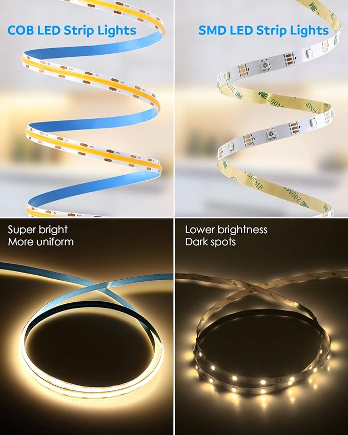 Aclorol USB COB LED Strip Lights Warm White Led TV Backlight 5V 1M 3.28FT 320Leds 3000K CRI85+ COB Flexible Lights with 1M USB Powered for Bedroom Under Cabinet Kitchen DIY Lighting Project