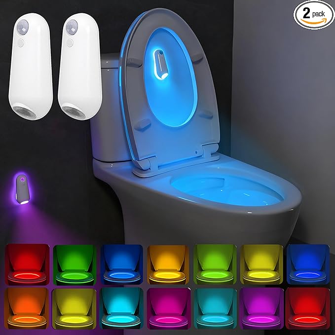 Toilet Night Light Motion Sensor,8 Color Changing USB-C Rechargeable Toilet Bowl Light for Bathroom Accessories,Splash-Proof Nightlight for Bathroom Hallway Stairs, Stocking Stuffers Gadget for Men