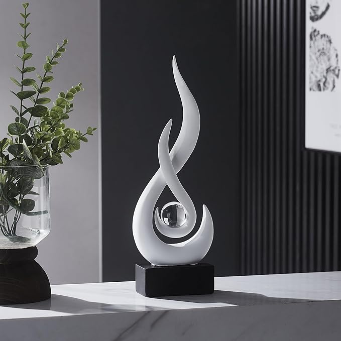 White Flame Statue Decor for Living Room, 13.7" H Modern Minimalist Sculptures Home Decorations for Dining Room, Abstract Art Sculpture for Shelf Coffee Table Centerpiece