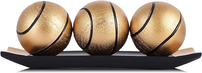 Small Decorative Tray and Orbs Balls Set,Gold Decorative Balls with Centerpiece Bowls for CoffeeTable,Living Room,TV Stand,Center Pieces Decoration for Table,Centro de Mesa de Comedor (Black Gold)