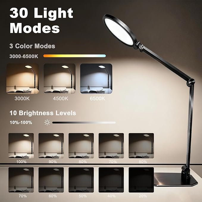 NS Pro LED Desk Lamp with Remote Control, Eye-Caring CRI95+ Dimmable Light, 3000K–6000K Adjustable CCT, Flexible Angle, Clamp or Base Mount, Memory Function Desk Lamp for Office, Reading & Video Calls