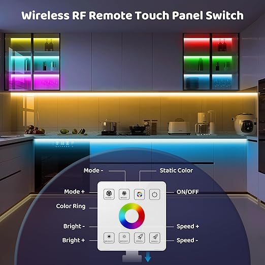 HOUHUI RF Touch Panel RGB LED Controller Kit, RGB LED Strip Lights Controller with RF Wireless Remote, Dimmable Wall-Mounted Touch Panel Controller for 5V 12V 24V 4-PIN 5050 2835 3535 Light Strips COB