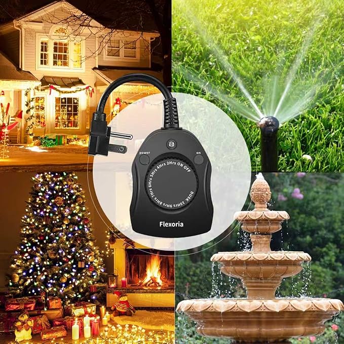 Outdoor Timer Outlet Waterproof, Dusk to Dawn Light Sensor Timer, 2 Grounded Electrical Outlets for Outdoor Lights, 15A/1875W, ETL Listed (2 Packs)