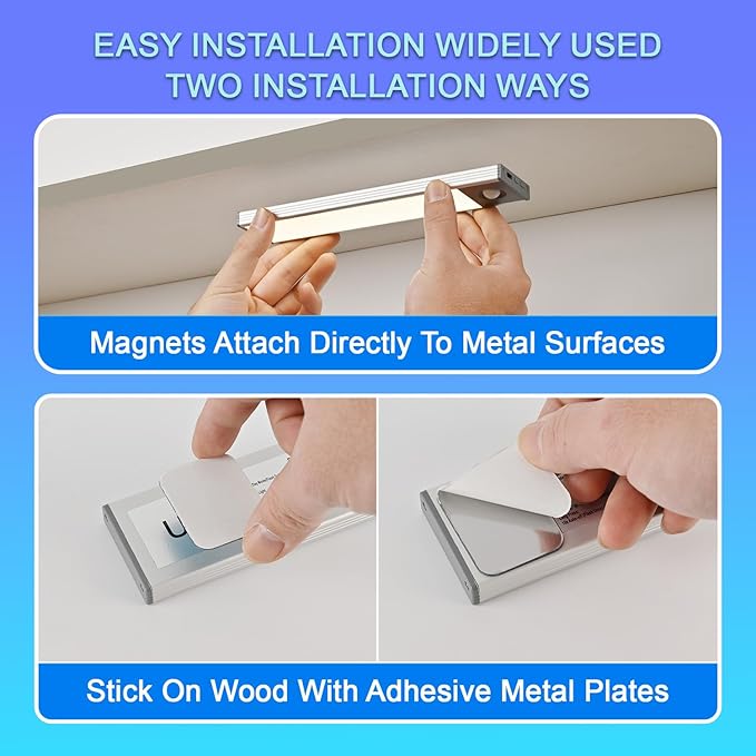 Under Cabinet Lighting, 2400mAh Motion Sensor Light Indoor, 160lm Rechargeable-Battery-Operated Closet Light, Magnetic Under Counter Lights for Kitchen, Stair, Drawer, Safe(7.8in, Cool White, 2 Pack)