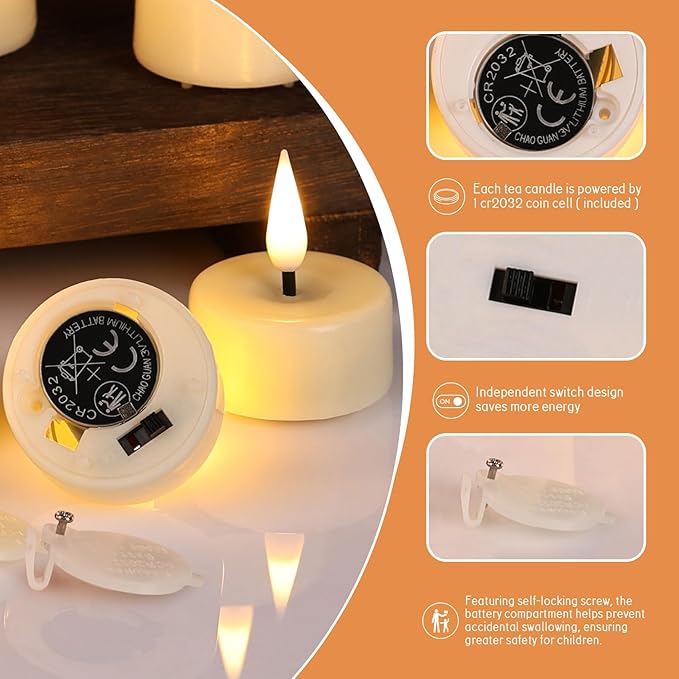 Eywamage Ivory Flameless Wax Tealights with Remote Batteries, Flickering Realistic LED Tea Votive Candles Set of 10