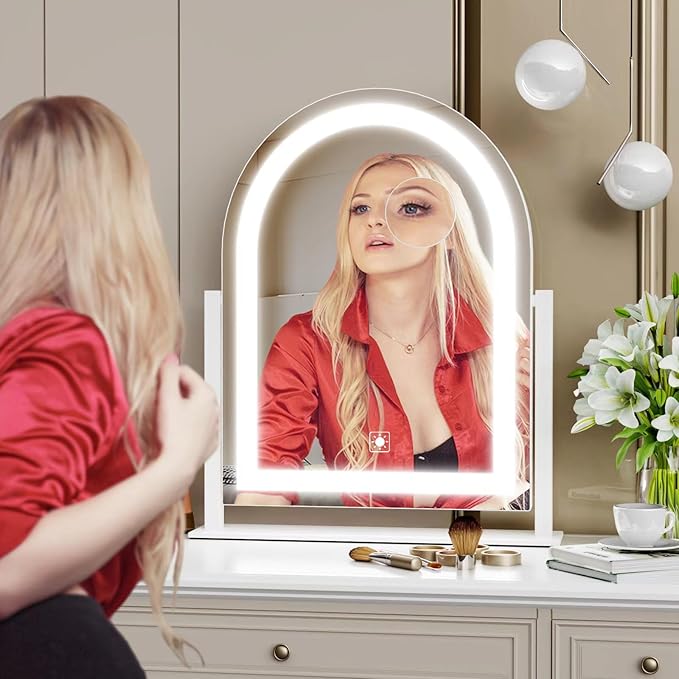 Arched Makeup Vanity Mirror with Lights 17.2" LED Makeup Mirror Detachable 10X Magnification, Hollywood Make Up Mirror with Lighting, Smart Touch, 360° Rotation, (Gold,Gift Box)