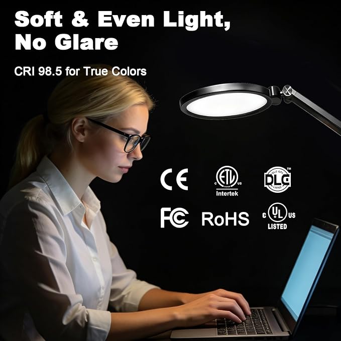NS Pro LED Desk Lamp with Remote Control, Eye-Caring CRI95+ Dimmable Desk Light, 3000K–6000K Adjustable Color Temperature, Flexible Clamp or Base Mount, for Home Office, Study & Zoom Meetings, 2Pack