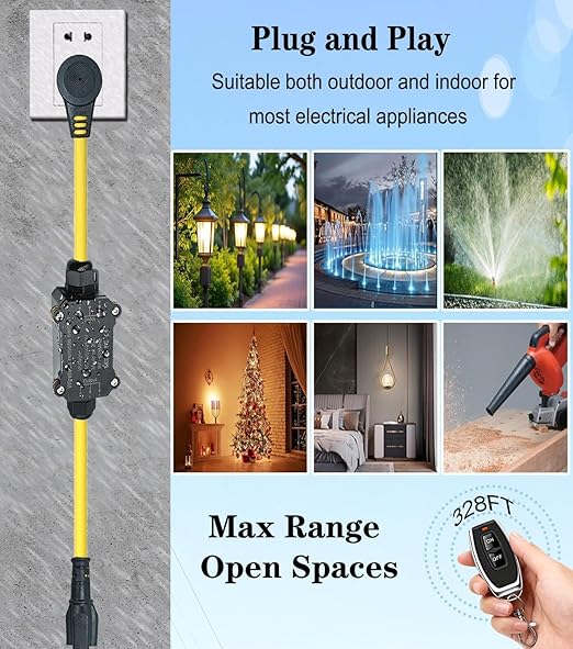 Outdoor Wireless Remote Control Outlet Plug,AC110V Waterproof Remote Control Power Switch,AC110V/120V/250V/20A Heavy Duty Smart Outlet,164FT Range,Suitable for Lamps,Electrical Equipment,etc