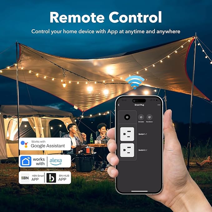 Outdoor Smart WiFi Plug Outlet, HBN Heavy Duty Wi-Fi Timer with One Grounded Outlet, Wireless Remote Control by App Compatible with Alexa and Google Home Assistant 2.4 GHz only, ETL Listed (1 Pack)