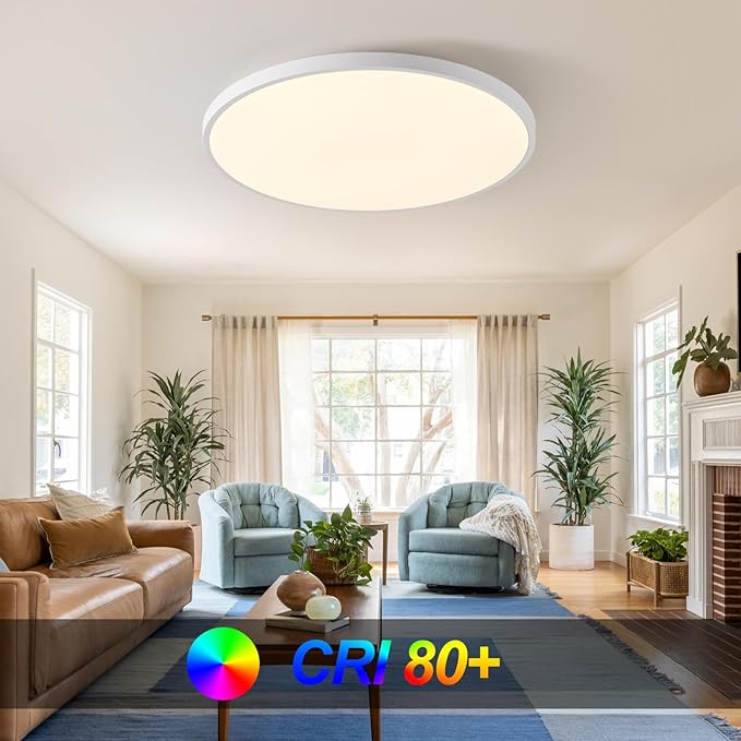 Smart Ceiling Light with Remote Control - 12Inch 30W Flush Mount Ceiling Light, RGB Color Changing Ambient Light for Bedroom, Kitchen, Dining Room, Basements