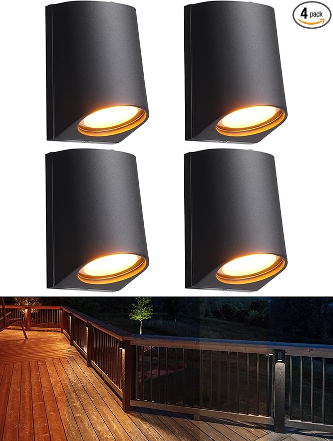 LEONLITE 5CCT Low Voltage Fence Lights, 3 inch 3W LED Deck Lights, 12-24V AC/DC Landscape Step Railing Light, CRI90, 1800K/2700K/3000K/4000K/5000K, IP65, UL Listed Cord, Black, Aluminum, Pack of 4