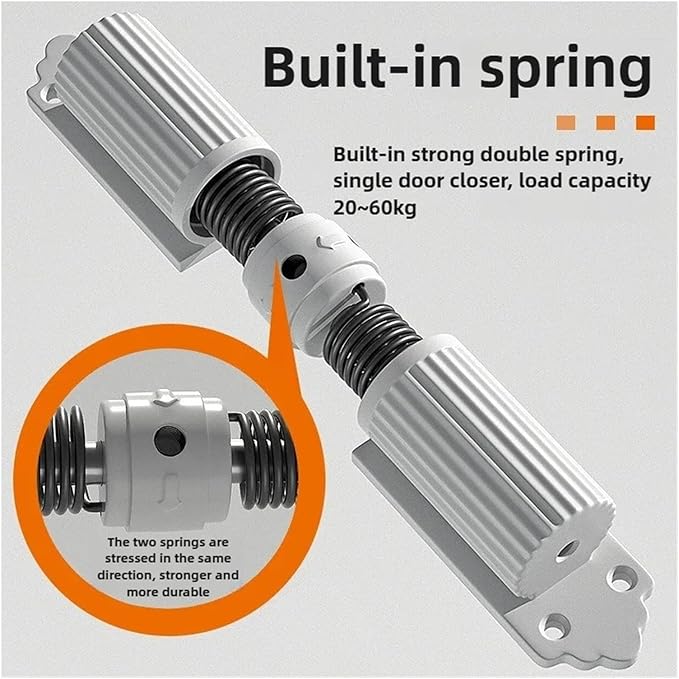 Automatic Adjustable Closer Surface Mounted Heavy Duty Safety Spring for Interior Exterior Door 1 Set(20-60KG Black)