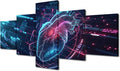5 Panel Heart-shaped Icon Canvas Painting AI Generated Wall Art for Living Room Bedroom Art Wall Decor Artificial Intelligence Heart Posters and Prints Ready to Hang for Home Decorations 50"Wx24"H