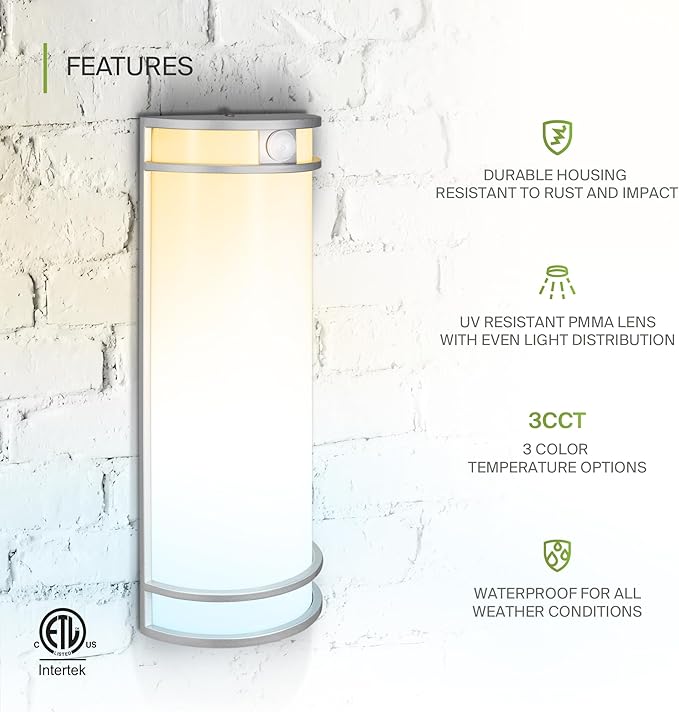 ASD 18 Inch Motion Sensor LED Outdoor Sconce Lights - 20W 3000K 4000K 5000K Nickel Exterior Lighting Fixtures, Dimmable Exterior Lights for House, Modern Patio Wall Light Fixture ETL