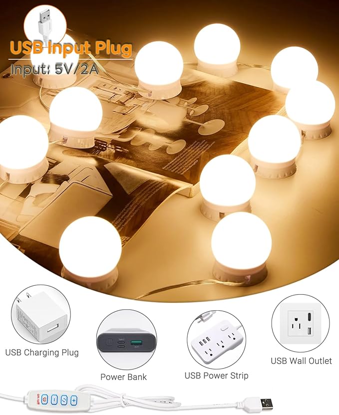 LED Vanity Lights - Adjustable Color Temp & Brightness,14 Dimmable Bulbs for Dressing Mirror Lighting