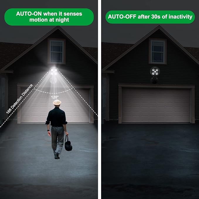 Motion Sensor Outdoor Lights, Battery Operated Outdoor Light, 600LM Motion Detector Lights for Outside, 6000K LED Security Light Battery Powered Spotlight for House Wall, Black(2 Pack)