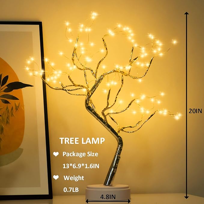 2 Pack Room Decor, 20" 108 LED Tabletop Bonsai Tree Light, DIY Artificial Tree Lamp, Battery/USB Operated, Aesthetic Lamps for Living Bedroom Christmas Home Gifts Decor (Warm White)