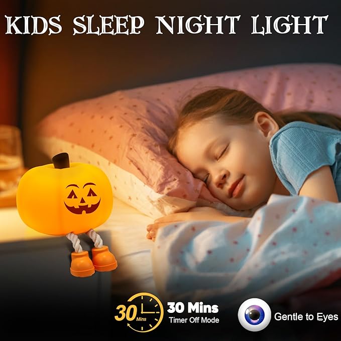 Pumpkin Night Light for Kids Cute Jack O Lantern Halloween Decor Nightlight for Baby Nursery Toddler Squishy Pumpkin Lights Cordless Rechargeable Dimmable Silicone Bedside Lamp Halloween Gifts