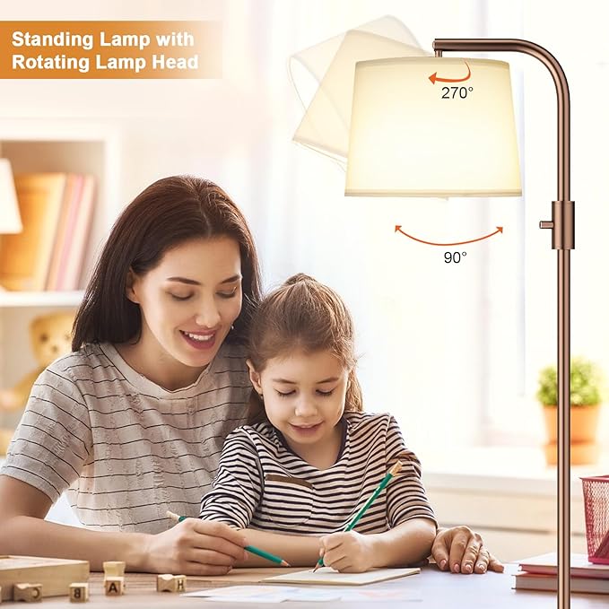 Ambimall 𝐅𝐮𝐥𝐥𝐲 𝐃𝐢𝐦𝐦𝐚𝐛𝐥𝐞 Floor Lamp - Floor Lamps with 9W 𝐋𝐄𝐃 Bulb, Standing Lamps for Living Room with Adjust Head, Modern Standing Tall Light Rotary Switch for Office(Brown and White)