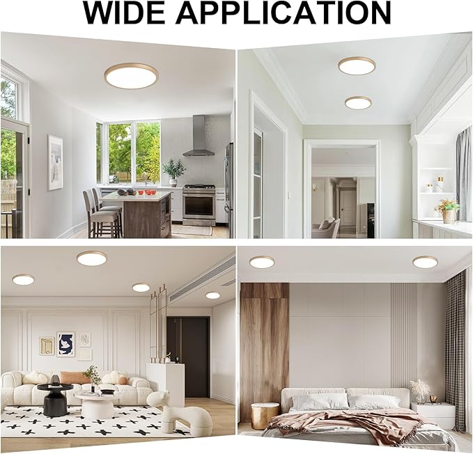 LED Flush Mount Ceiling Light: 7 inch 1Pack Super Slim Dimmable & 5CCT (2700-6500K) Kitchen Lighting Fixtures Ceiling - 12W Gold Low Profile Ceiling Lamp for Bedroom Garage Hallway