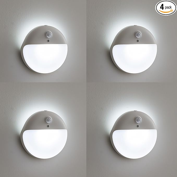 4 Pack Battery Night Light, Toilet Lights, 2.6" Small Motion Senor Light, Stick on Lights, 3 Light Modes, Dimmable LED Nightlight for Closet, Stairs, Garage, Cabinet, Toliet, Daylight White