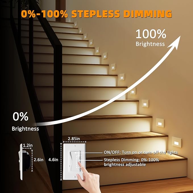 Motion Sensor Stair Lights Indoor Outdoor, 5CCT Dimmable LED Step Lamp with Switch, 4W 300LM, 2700K-6500K, IP66 Waterproof Hardwired 120V Stairway Staircase Walkway Lighting- White, 12 Pack, ETL