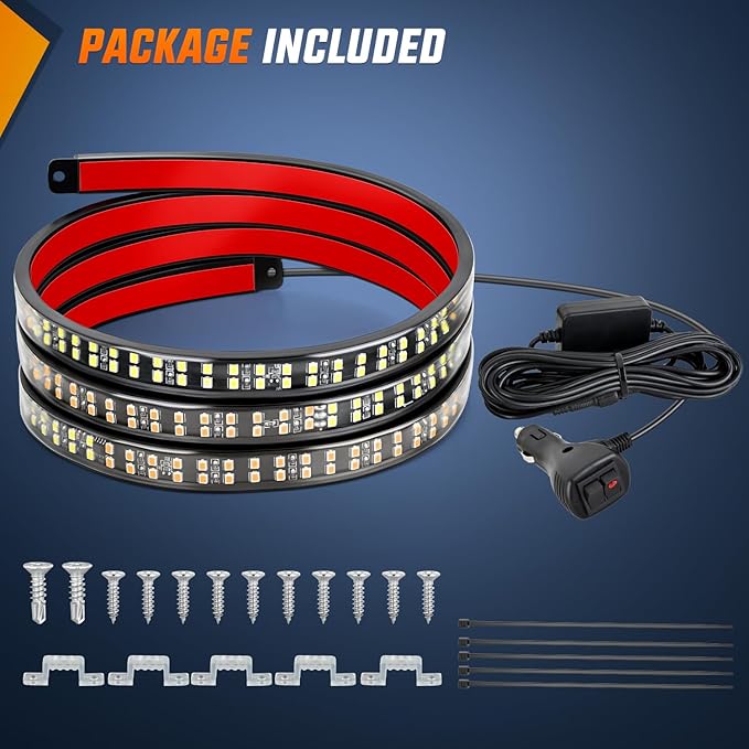 Nilight 48 Inch Truck Tailgate Strobe Light Strip Tail Emergency Bar Rear Window Warning Lamp Ultra-Bright Double Row 288 LED for Pickup Trailers Construction Vehicles Car SUV, Amber White
