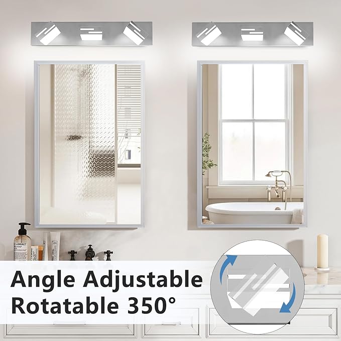 LED Modern Bathroom Vanity Light Fixtures, 3-Light 22-inch Dimmable Chrome Vanity Lights for Bathroom Lighting Fixtures Over Mirror, with 350° Rotatable Heads (Cool White 6000K)