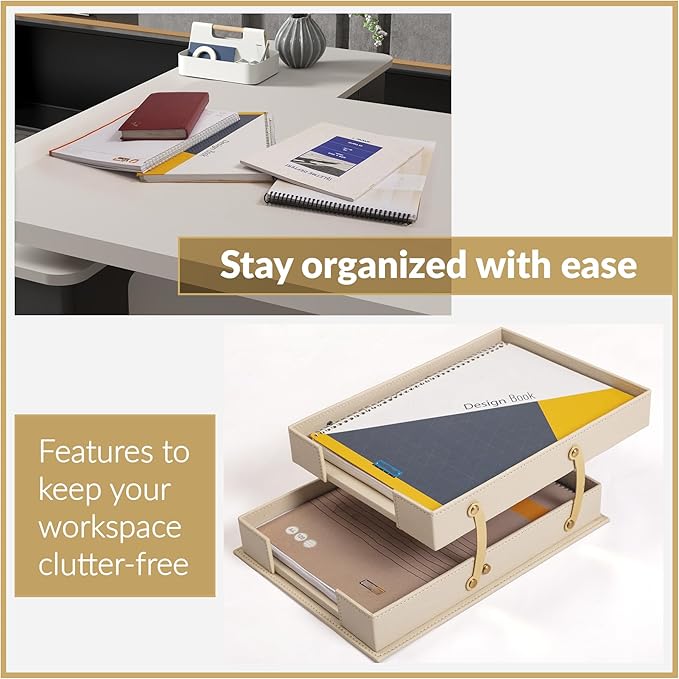 MOOGCO 12-Piece Leather Desk Set — Desk Pad 23.2" x 15.4", Double Document Tray, Pen Holder — Desk Organizer Set for Home Office & Executive Desk Accessories
